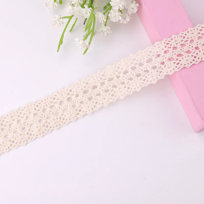 (5Yards/roll)  Beige Cotton Embroidered Lace Net Ribbons Fabric Trim DIY Sewing Handmade Craft Materials