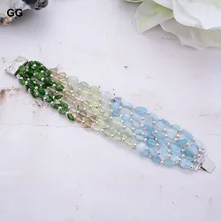 GuaiGuai Jewelry 8'' 7 Strands Natural Aquamarine Peridot Diospside Prehnite Bracelet