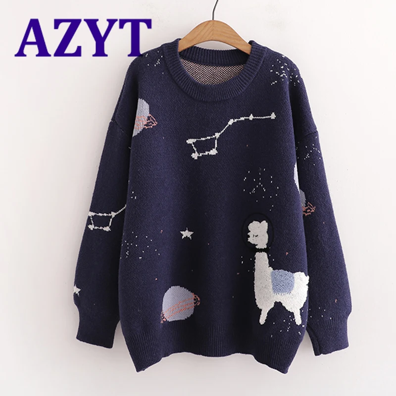 Cute Cartoon Print Knitwear Women Pullover Sweater korean loose Soft knit jumper tops casual outwear pull femme spring autumn