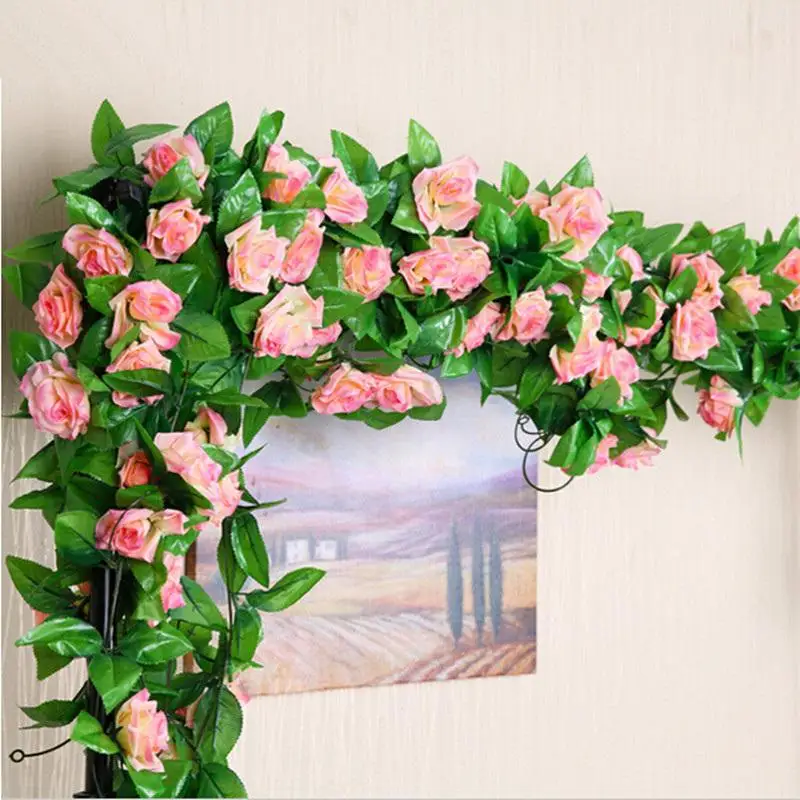 245cm Wedding decoration Artificial Fake Silk Rose Flower Vine Hanging Garland Wedding Home Decor Decorative Flowers & Wreaths