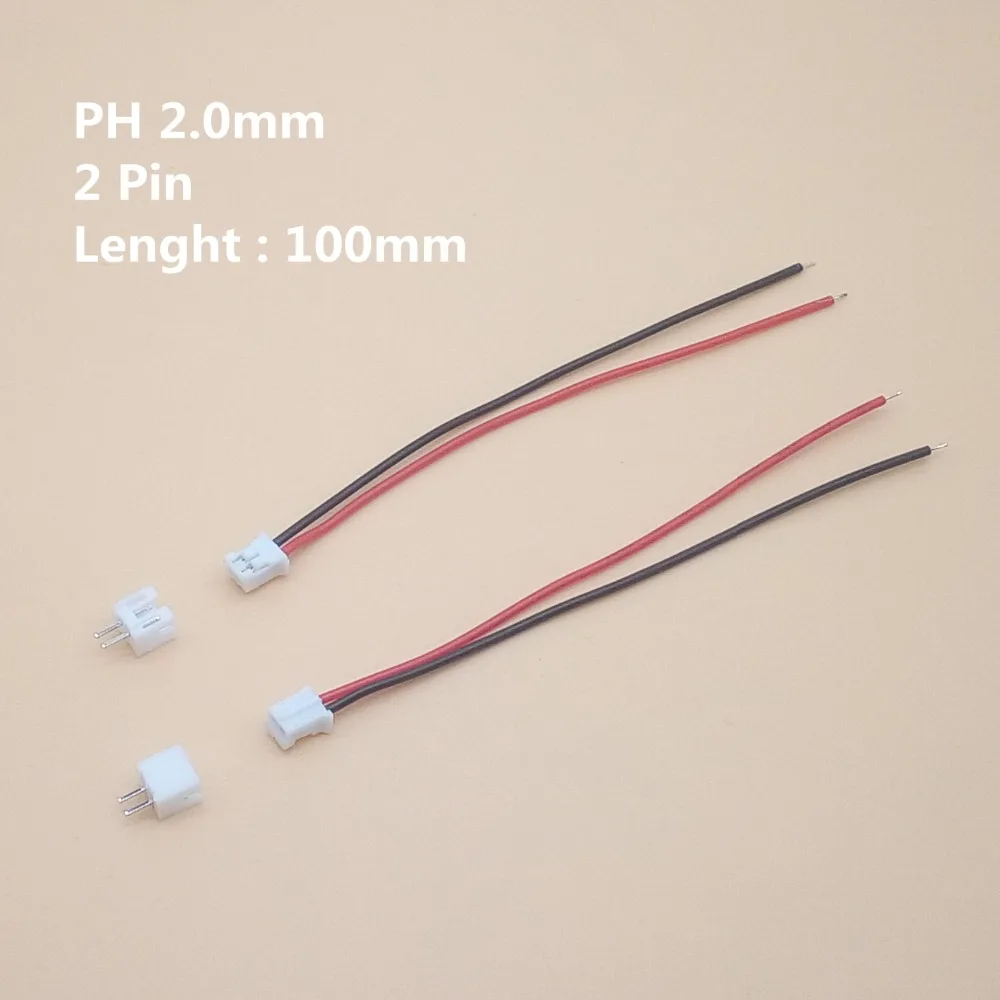 10Sets PH2.0 Mini Micro JST 2.0 PH Male Female Connector 2/3/4/5/6/7/8/9/10-Pin Plug With Terminal Wires Cables 100MM 26AWG 10cm