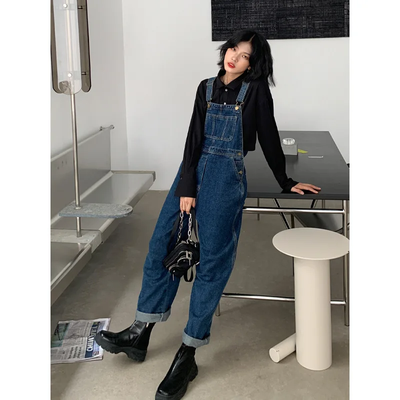 Denim Overall Women\'s Korean-Style Loose 2020 New Fashion High Waist Slim Straight Casual Pants Autumn Pants Women