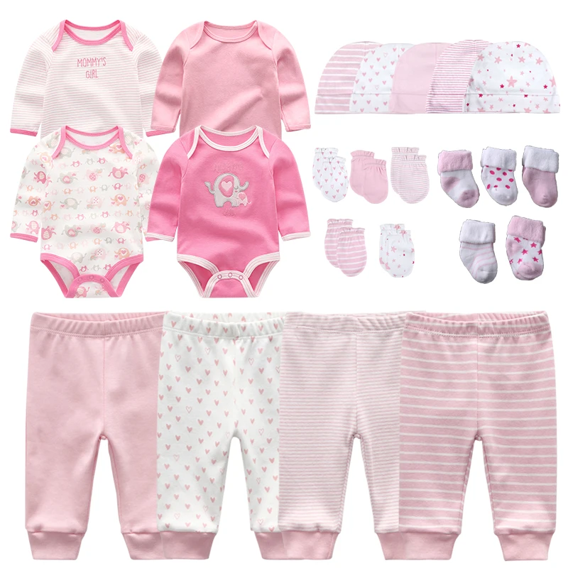 Fetchmous Unisex 23Pieces Bodysuits+Pants+Hats+Gloves+Socks Newborn Clothes Sets Long Sleeve Spring Baby Girl Clothes 0-12M