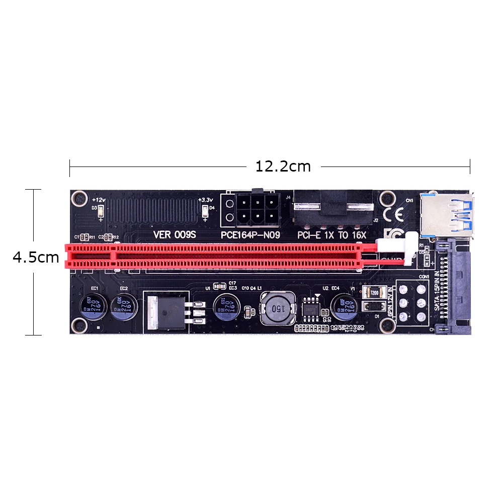 CHIPAL Dual LED VER009S PCI-E Riser Card 009S PCIE 1X to 16X Extender 100CM 60CM 30CM USB 3.0 Cable SATA Power for Graphics Card