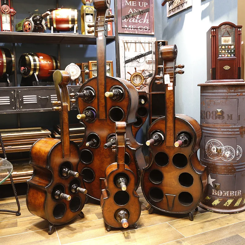 Creative Wood Art Cello Model Wine Display Stand Beverage Bottle Holder Barware Handicraft Ornament Home Decor Bar Furnishing