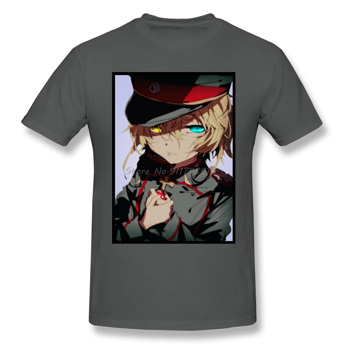 تيشيرت تانيا فون ديغوريتشاف يوجو سينكي أنيمي تي شيرت المتضخم برقبة دائرية من القطن مخصص قمصان قصيرة الأكمام