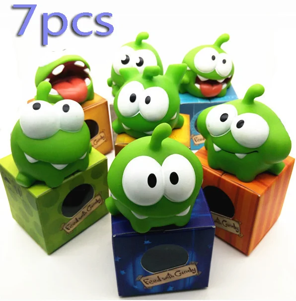 7pcs/lot 7cm om nom Frog Cut The Rope Action Figure Toys With Sound New in box Hot sale Toys for children kids Christmas gift