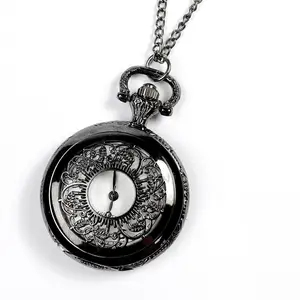 1048, прозрачные кварцевые часы с белыми цветами, винтажные классические черные большие карманные часы с ожерельем