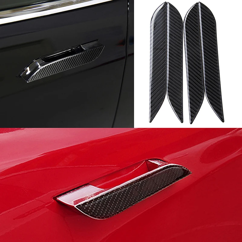 4pcs Car Door Handle Stickers Set Real Carbon Fiber Anti-scratch Cover Flexible Exterior Trim For Tesla Model 3 S X Accessories