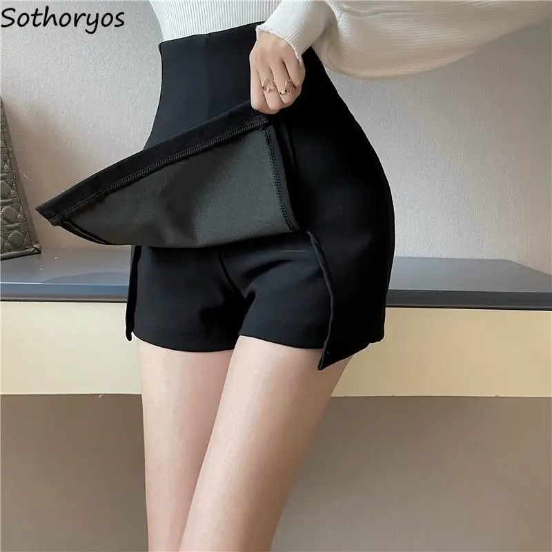 Women Black Shorts Office Lady Split Slender High Waist Temperament Korean All-match Hip Short Summer Fashion Streetwear S-4XL