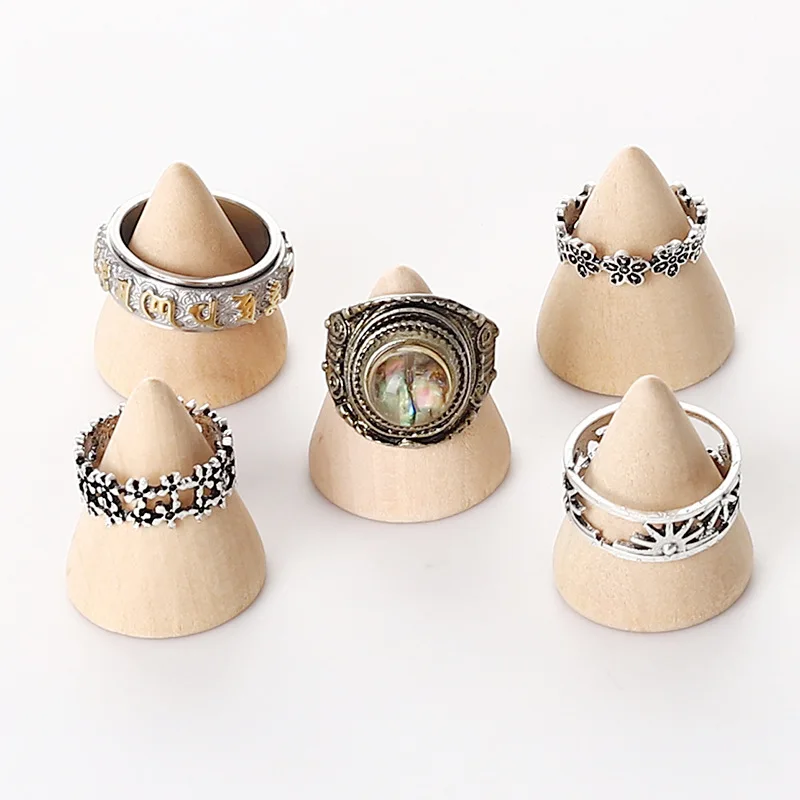 

3Pcs/5Pcs one Set Solid Wood Ring Rack Jewelry Display Stand Conical Ring Base Jewelry Storage Holder Counter Props Organizer