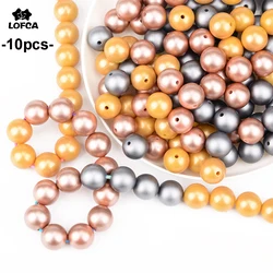 LOFCA 10pcs Metallic Silver Print 12/15/19mm Silicone Beads Teething Beads DIY Chewable Babies Accessories BPA Free Baby Teether