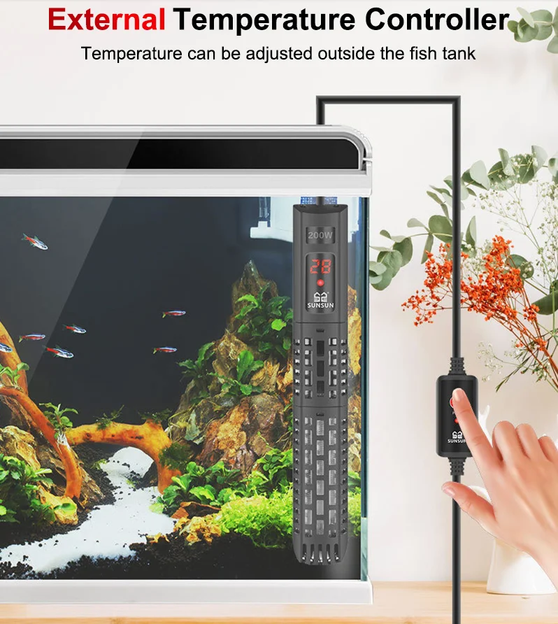 SUNSUN Aquarium Submersible Heater Fish Tank LCD Display Digital Adjustable Water Heating Rod Constant Temperature Control Warm