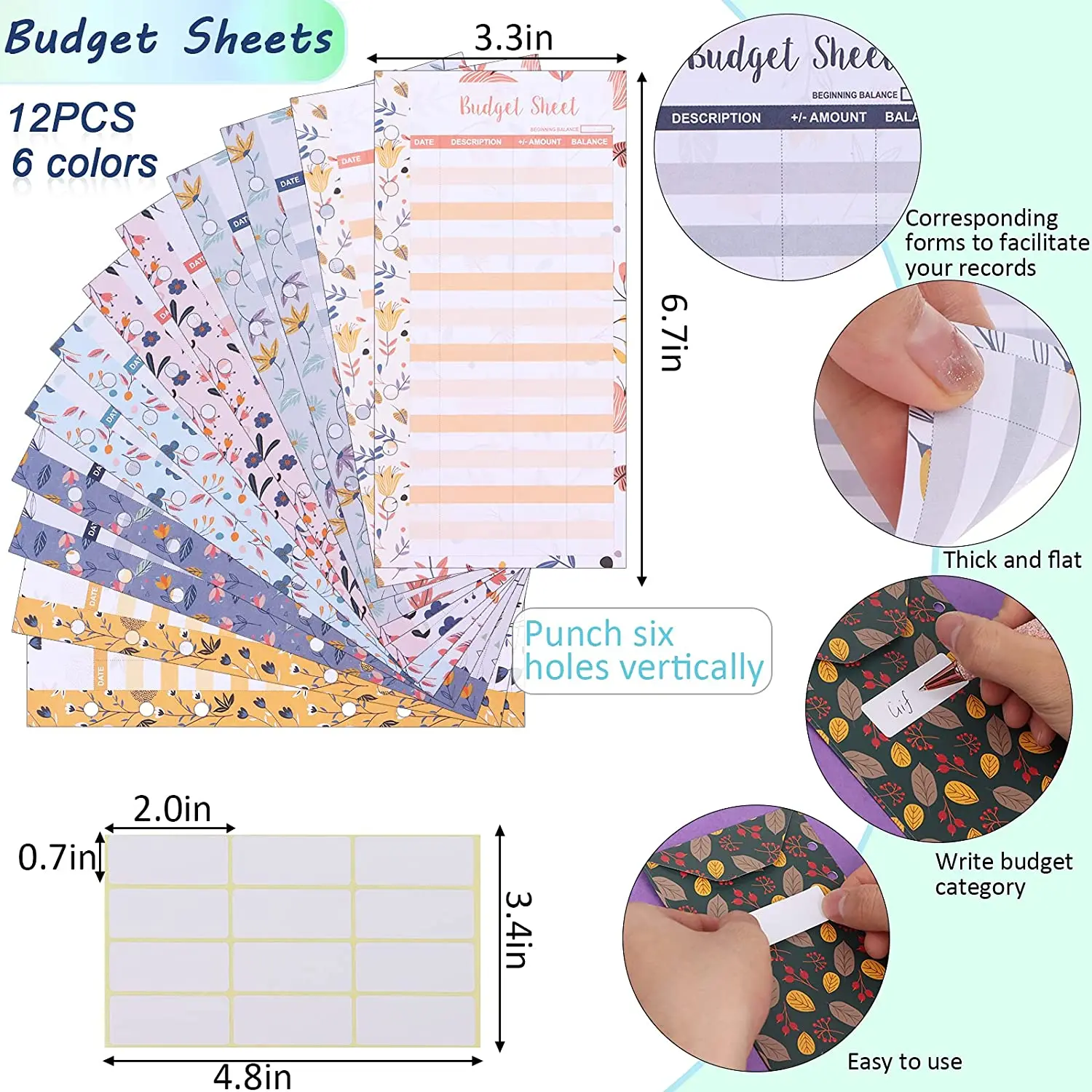 A6 PU Leather Notebook Binder Money Envelope for Budgeting,with Cash Envelopes,Letter Sticker, Expense Budget Sheets,Blank Label