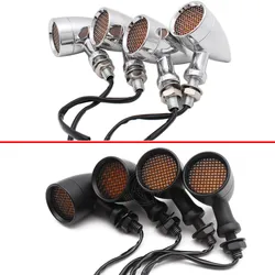 2 pary aluminiowych świateł kierunkowskazów LED w stylu Retro na motocykl z siatką do choppera Harley Bobber Yamaha Honda