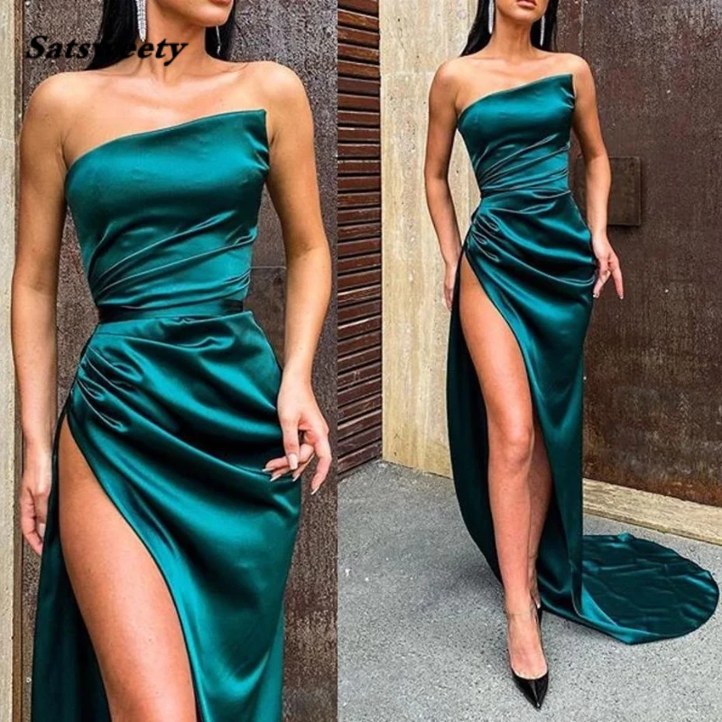 

Elegant Strapless Long Evening Party Dresses Side Split Robe De Soiree вечерние платья Vestidos De Fiesta suknie wieczorowe