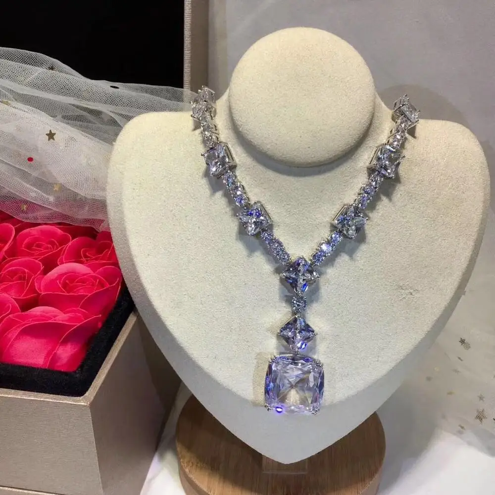 Hibride Luxury Trendy Wedding Necklace For Women Yellow Stone Full Cubic Zirconia Bridal Jewelry pendientes mujer moda N-878
