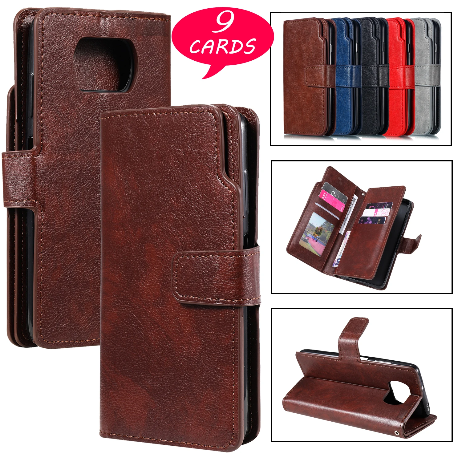 

Flip Case Leather For Xiaomi 8 9 Lite 10 Ultra 11 11T CC9 A3 Pro Note10 POCO X3 NFC 9T CC9E Stand Bag Holder 9 Card Slots Luxury