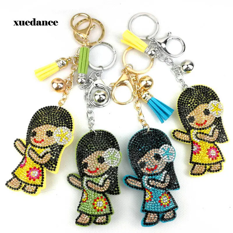 pretty girl with dress rhinestone keychain 4 colors new fashion charm key chain pendant  a nice gift