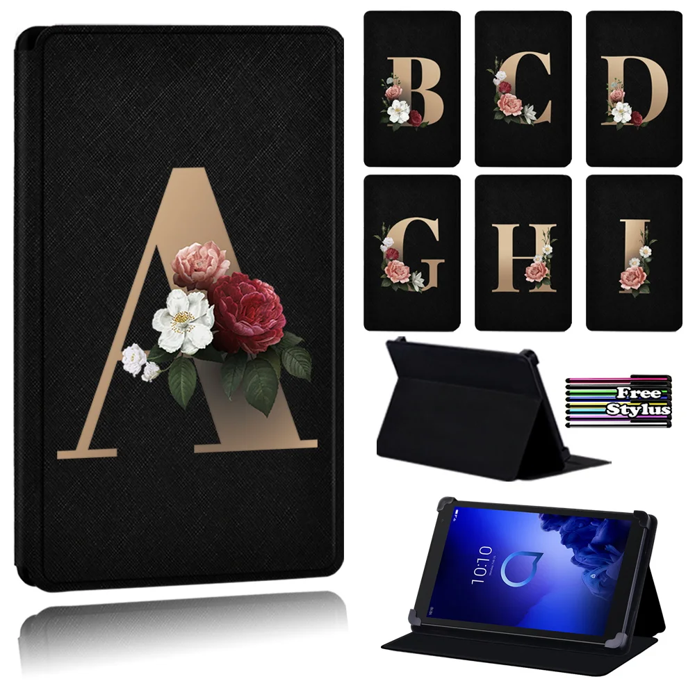 Gold Letter Leather Tablet Case for Alcatel 1T 7 Inch/Alcatel 3T 8 Inch/Alcatel 3T 10 Inch/1T 10 Inch/A3 10 Inch + Free Stylus