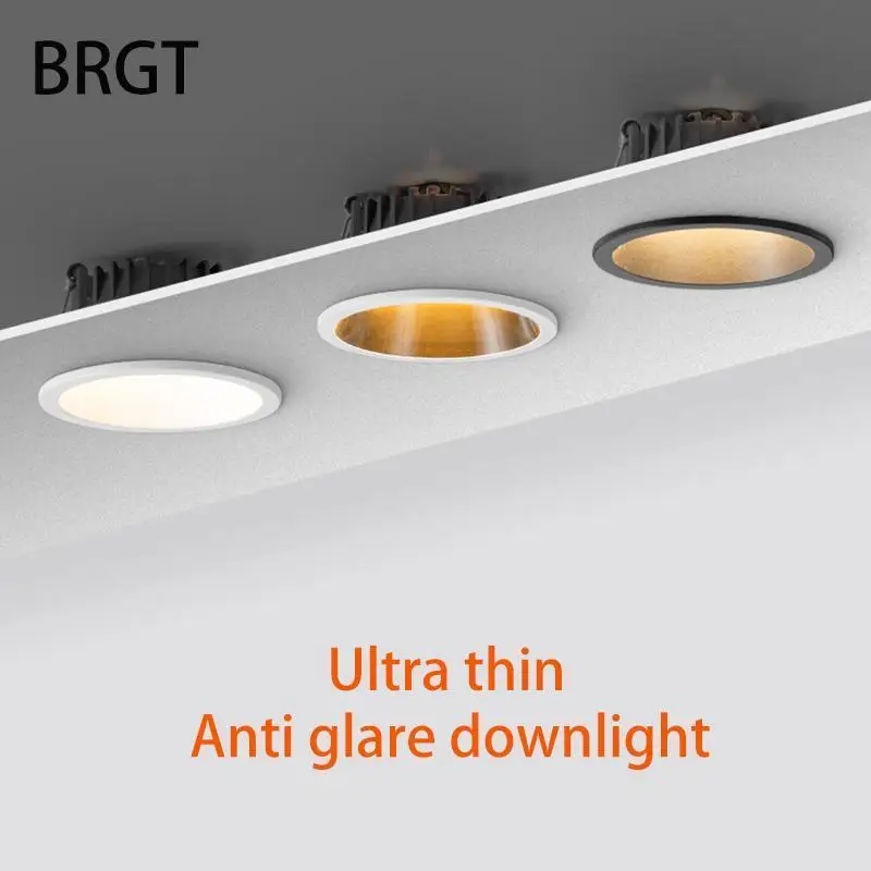 BRGT LED Downlight Ultra Tipis Anti Silau 5 W7w Lampu Langit-langit Tersembunyi Aluminium Lampu Sorot untuk Dapur Ruang Tamu Pencahayaan Dalam Ruangan