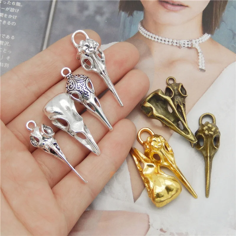 Julie Wang 9PCS Mixed Raven Skull Charms Zinc Alloy Bird Beak Head Punk Pendant Jewelry Making Accessory