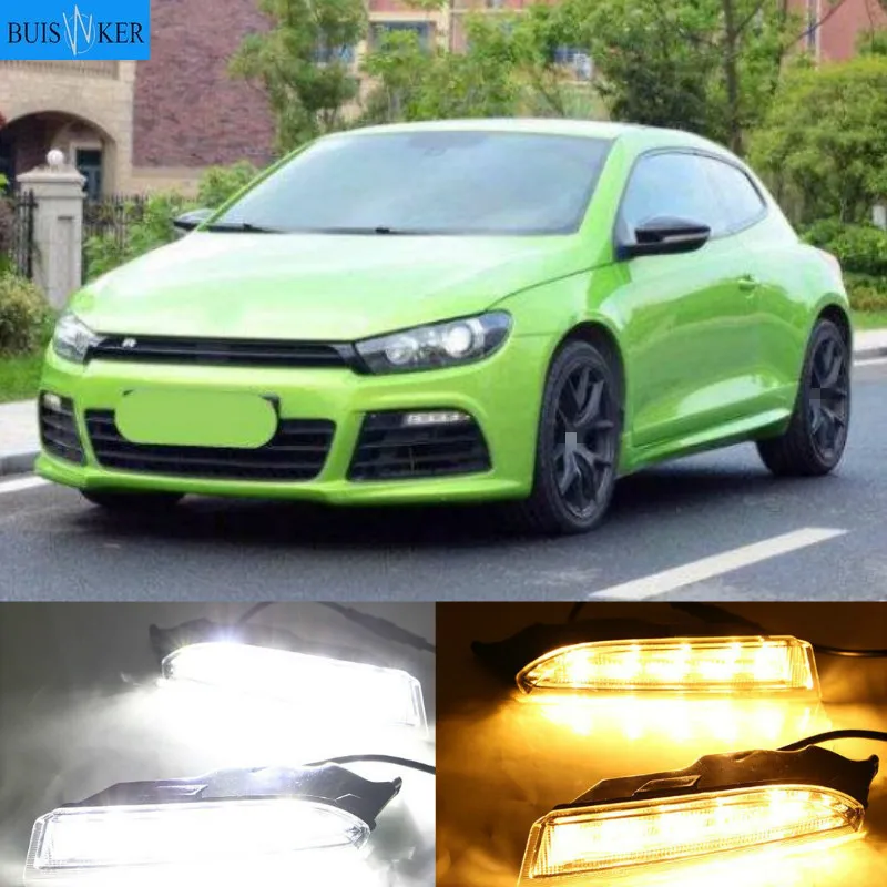 

2pcs For Volkswagen VW Scirocco R 2010 - 2014 LED DRL Daytime Running Light Daylight driving yellow turn Signal lamp