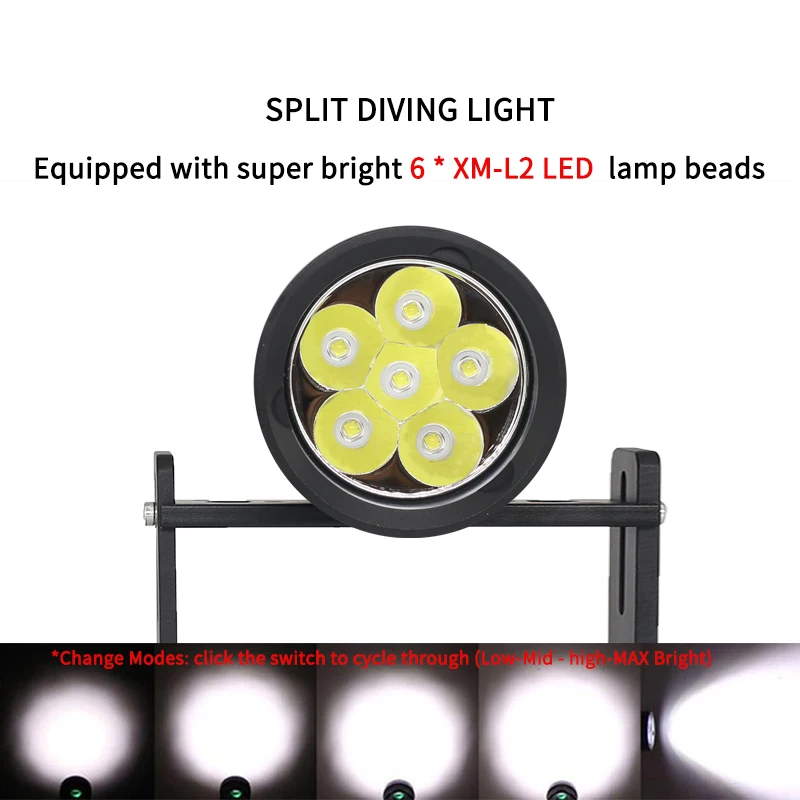 LetonPower-Lámpara de buceo técnica, linterna resaltada, 6xl2, 10000lm, luz LED subacuática para vídeo