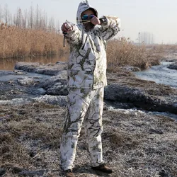 High Quality Winter Snow Bionic Camouflage Suit Waterproof Warm Fleece Hunting Jacket Pants Ghillie Suits Male