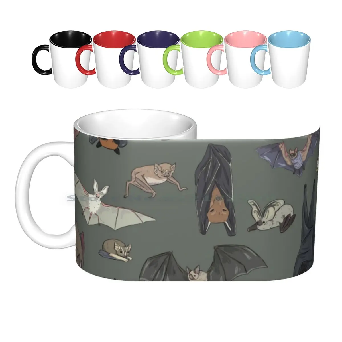 Bunch Of Bats Ceramic Mugs Coffee Cups Milk Tea Mug Bat Bats 25 Animal Realistic Cute Flying Wing Sweet Animals Multiple