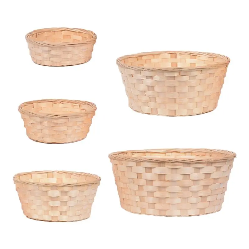 Bamboo Woven Bread Basket Snacks Container Fruit Vegetables Egg Storage Basketry Display Tray wholesales