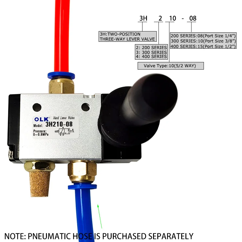 3 Way 2 Position 1/8 1/4 BSP Normally Closed Hand Lever Pneumatic Valve 3H210-08 3H310-10 3H410-15