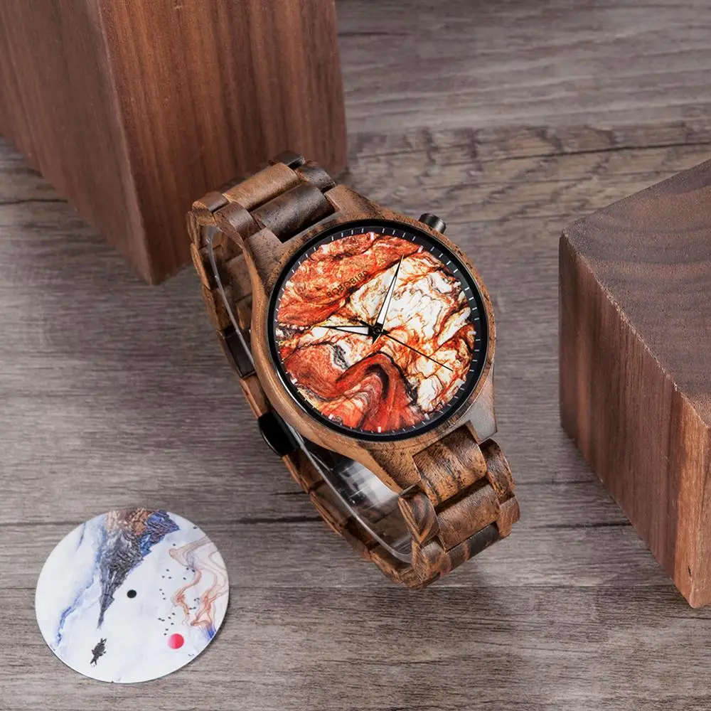 Relogio Masculino BOBO BIRD Personalized Custom Watch Men Luxury Brand Photo Print Marbling Wristwatches Male Clock Dropshipping