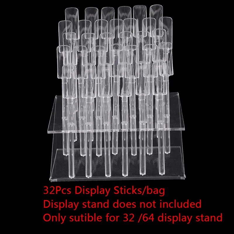 Transparent 32 Tips Pop Sticks For 32 / 64 Nail Art Clear Tips Display Stand Nail Polish Practice Training Tools