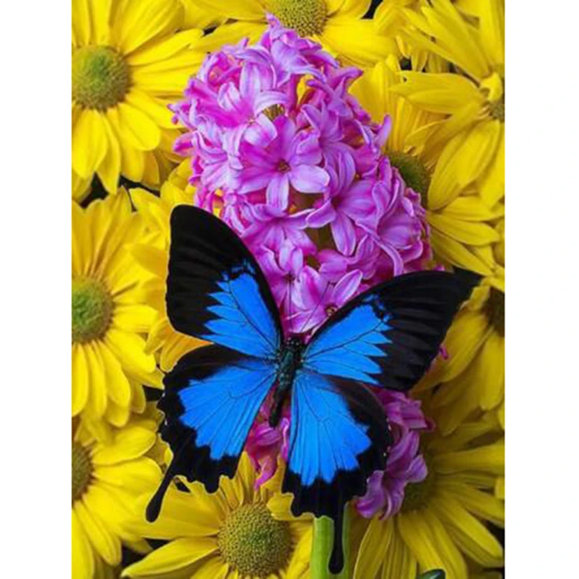 

5D DIY Diamond Painting Square/Round Diamond Painting Yellow Flower Blue Butterfly Picture Cross Stitch Home Decoration WG3265