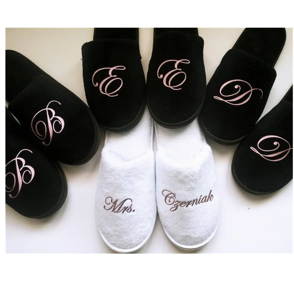 

Personalized rose gold Wedding bride Slippers custom Monogrammed Hen night closed toe Spa Slippers christmas gifts any language