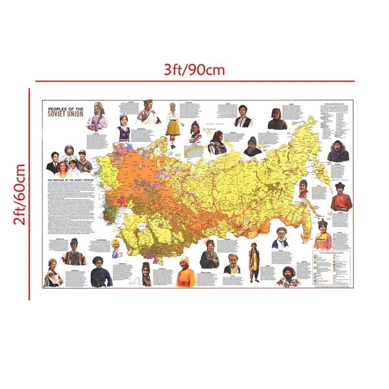 Mapa da rússia da pessoa do mundo, mapa soviético, adesivo para parede, pôster e impressões para material de escritório caseiro, 1976