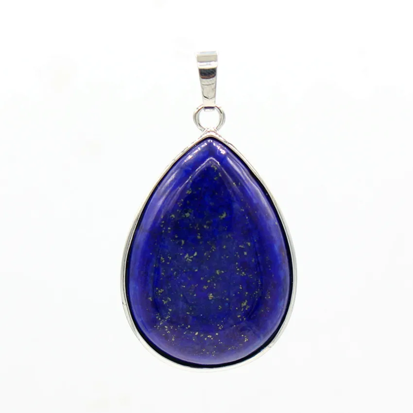 

Natural Lapis Lazuli Water Drop Stone Pendant For Women Necklace DIY Silver Plated Teardrop Pendant Fashion Jewelry No Chain