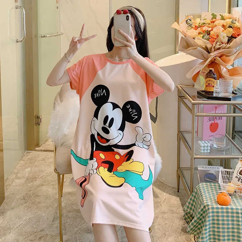 Cartoon Mouse Minnie Print Night Dress New Disney Women Nightgown Loose Short sleeve Sleepshirts Nightdress lovely Nightie