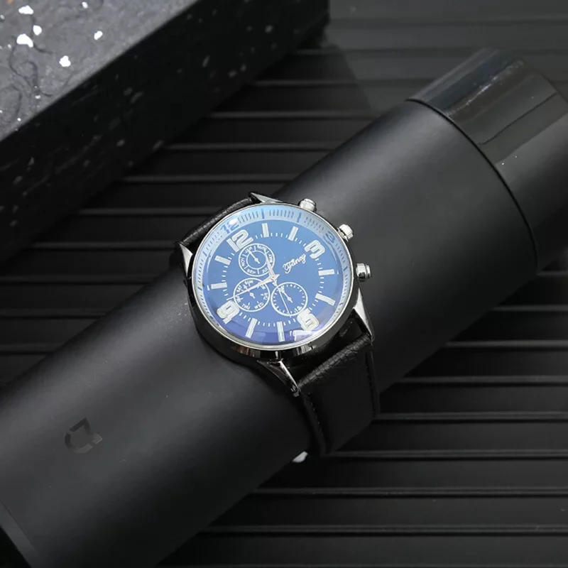 Men Watches  High Quality Quartz Wrist Watch with Folding Clasp Leather Wallet Gift Set for Men Boyfriend Dad Father\'s day Gifts