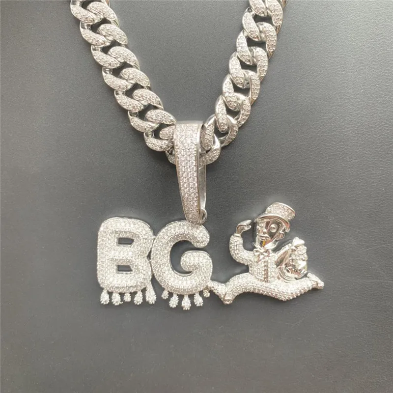 

Lucky Sonny Factory Price DIY A-Z Drip Bubble Letters With Running Man Necklace Alphabet Iced CZ Out Initials Men Custom Jewelry