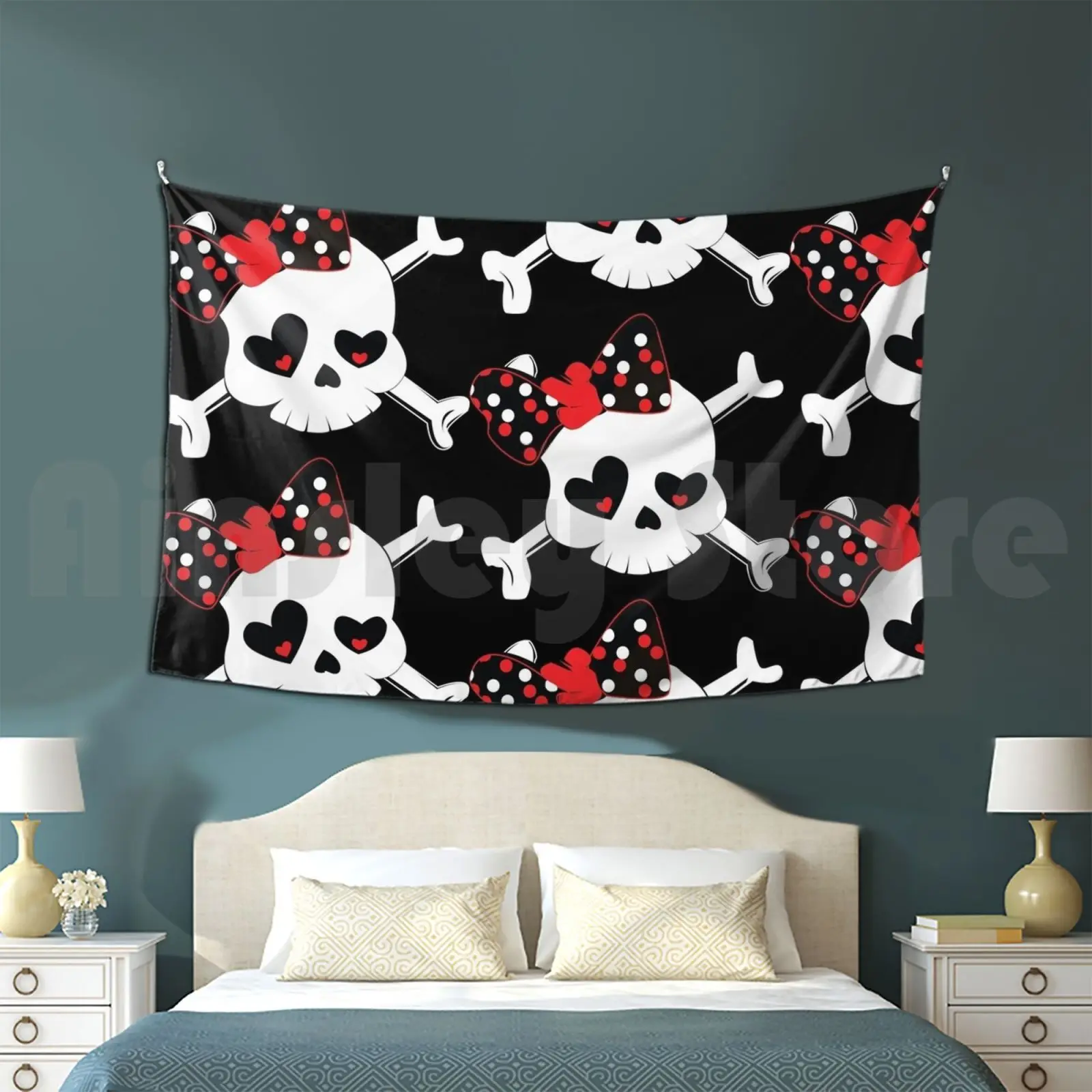 Skulls & Bones Customized Tapestry Skull And Cross Bones Girly Skulls Skulls With Bows Hearts Heart