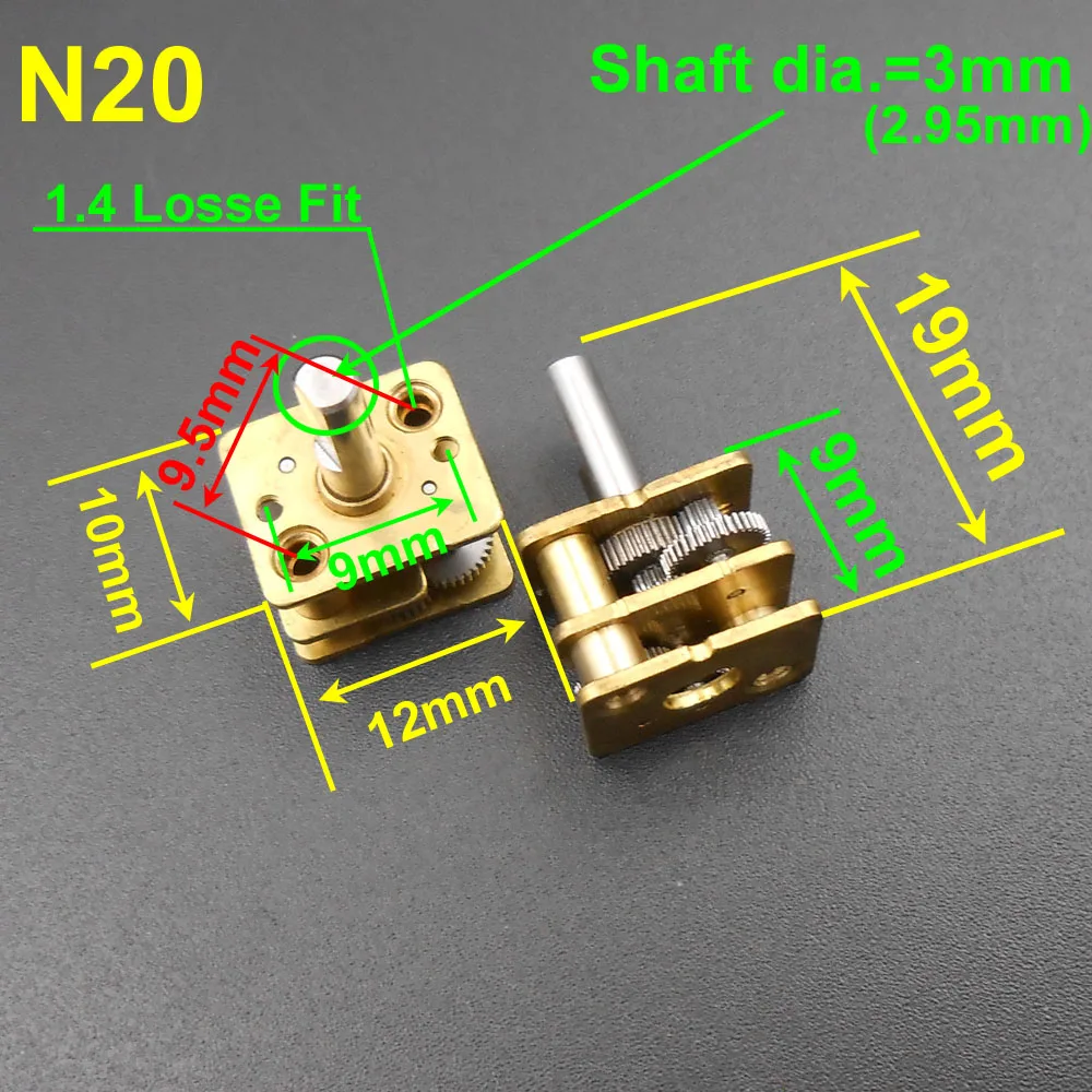 10 pezzi tutto in metallo riduttore N20 riduttore scatola ingranaggi Dia.3mm diametro albero 3mm 12MMX10MMX19MM 4g accessori fai da te * CK002