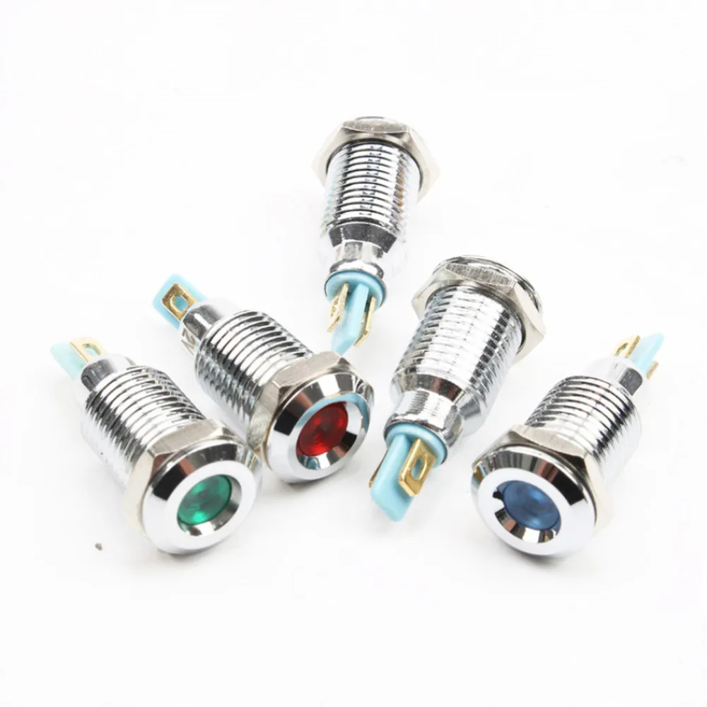 1 pçs 10mm 6v 12v 24v 220 vcôncavo cabeça led metal luz indicadora 10mm à prova dwaterproof água lâmpada de sinal vermelho amarelo azul verde branco