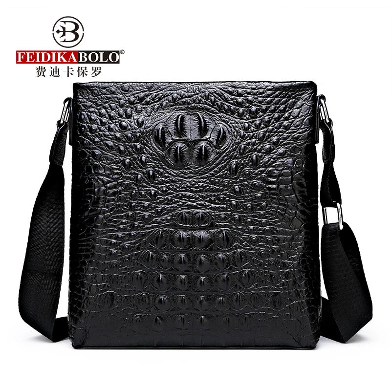 Bolsa de ombro de couro real para homens, bolsa vertical casual, padrão crocodilo, moda homem