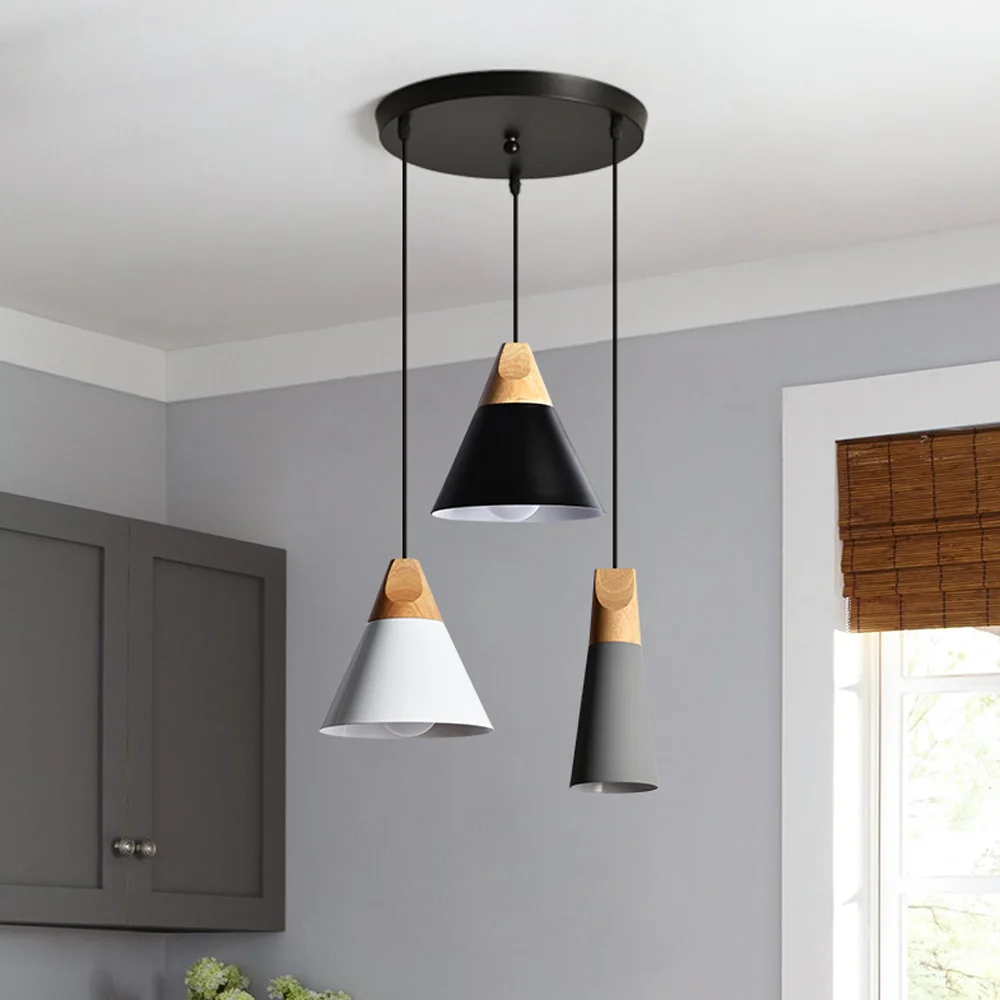 Nordic Led  Pendant Lights Wooden Aluminum Colorful Connected Art Originality Lampshade Pendant Lamp Suspension Luminaire