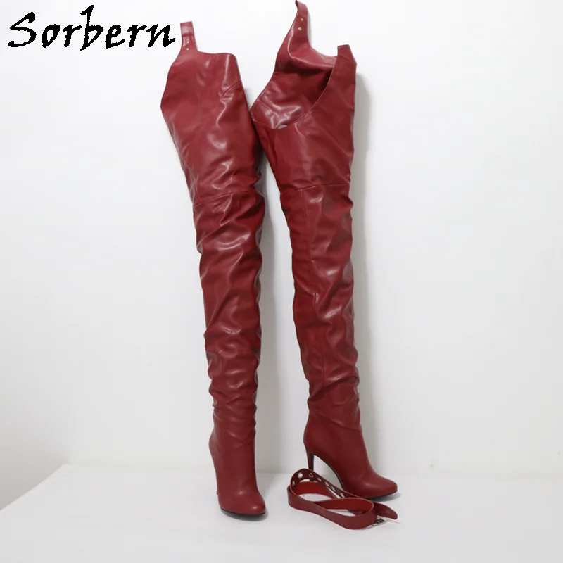 Sorbern Wide Crotch Thigh High Boots With Waist Belt Pointed Toe High Heel Long Boots Custom Shoes For Crossdresser Drag Queen