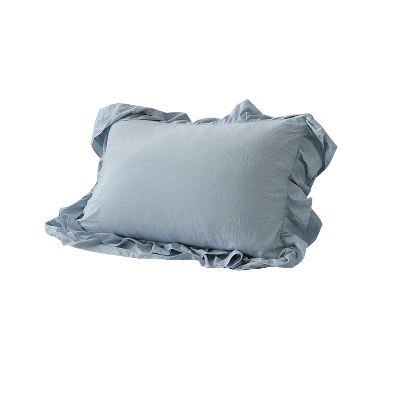 White/Gray/Pink Washed Cotton Pillowcase Solid Color Lace Ruffle Pillow Cover Princess Girl Dormitory Decorative Cushion Cover