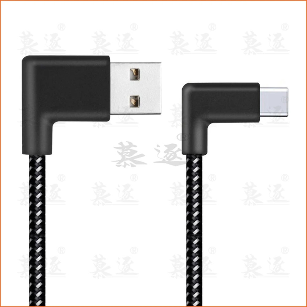 USB2.0 to Type-C Cable 90 Degree Connector USB3.1 Type-C Fast Charging Data Cable for All Type C Device Nylon Braided Cable