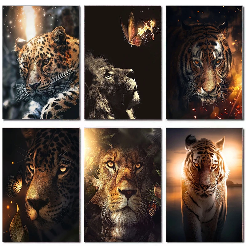 Nordic Style Cute Animal Lion Tiger Leopard Poster Sofa Bedroom Corridor Home Background Wall Decoration Painting Core